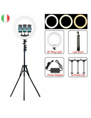 ANELLO DA ILLUMINAZIONE RING FILL LIGHT 18" LED CON CAVALLETTO INCLUSO (Q-1800+Q-L001)