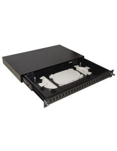 CASSETTO FIBRA OTTICA 24 PORTE PER ADATTATORI LC DUPLEX E SC SIMPLEX 1 UNITA' PER INSTALLAZIONE 19" NERO CON BINARI TELESCOPIC^
