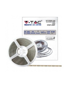STRISCIA LED VT-3528 120LED/M 12V STRIP 5MT 8W/M BIANCO FREDDO 6500K IP65 (212037)