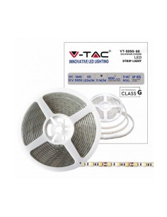 STRISCIA LED VT-5050-60 60LED/MT 12V STRIP 5MT 11W/M BIANCO FREDDO 6500K IP65 (212148)