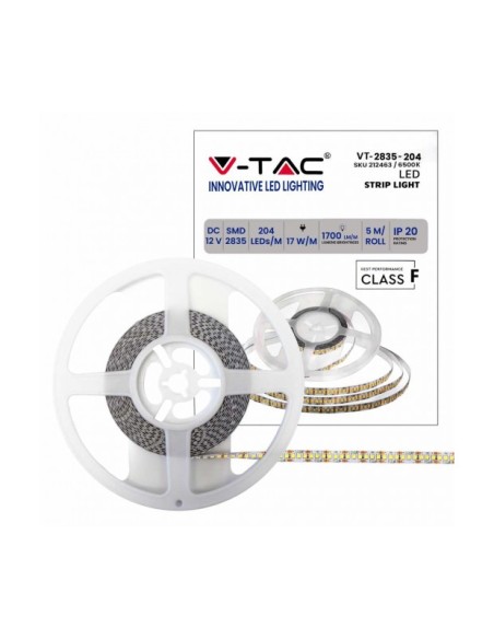STRISCIA LED VT-2835-17 8500LM 12V STRIP 5MT 17W/M BIANCO FREDDO 6400K IP20 (212463)
