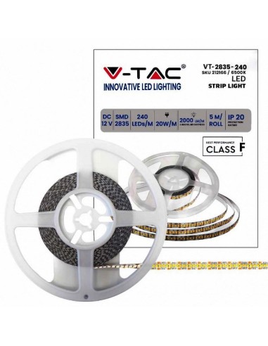 STRISCIA LED VT-2835 2000LM/M 12V STRIP 5MT 20W/MT 6400K IP20 (212166)