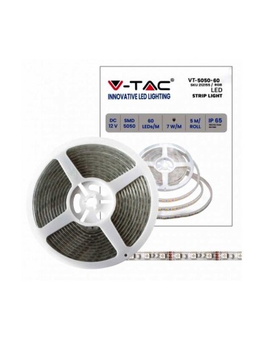 STRISCIA LED VT-5050 100LM/MT 12V STRIP 5MT 7W/MT RGB IP65 (212155)