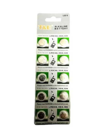 BATTERIE BOTTONE MINI 1.55V AG9 LR936 394 G9 ALKALINE (10 PEZZI)