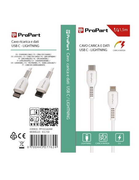 CAVO LIGHTNING - USB TIPO-C PP15CL624W (ECL150) 1.5MT BIANCO
