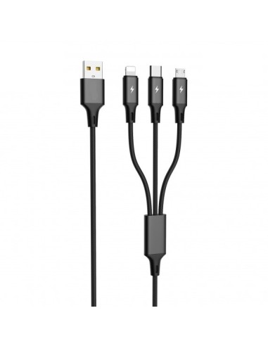 CAVO DI RICARICA MULTIPLO USB 3 IN 1 MICRO - TYPE C - LIGHTNING - NERO USB 2.0 (LE-061)