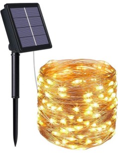 CATENA LUMINOSA SOLARE 10M LED DA ESTERNO CON PANNELLO SOLARE LUCE CALDA E PICCHETTO