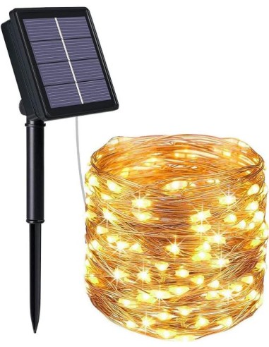 CATENA LUMINOSA SOLARE 10M LED DA ESTERNO CON PANNELLO SOLARE LUCE CALDA E PICCHETTO