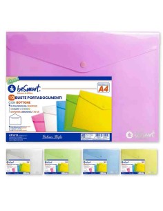 BUSTE PORTADOCUMENTI A4 CON BOTTONE - 10PZ - COLORI ASSORTITI (01310003)