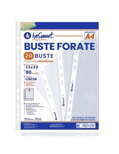 BUSTE FORATE LISCE A4 90MICRON - 20 PEZZI (01310023)