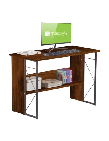 SCRIVANIA PER COMPUTER SCRITTOIO SALVASPAZIO IN STILE INDUSTRIALE CON STRUTTURA ACCIAIO E LEGNO MARRONE (ICA-TB-3524C)