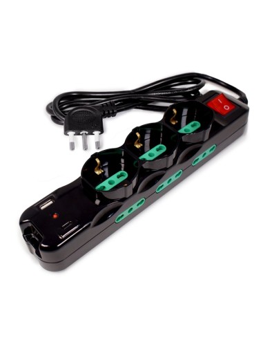 MULTIPRESA POWER CLEANER 9: INGRESSO ITALIA - 3 USCITE ITALIA/SCHUKO - 6 USCITE ITALIA 10/16A - PORTA USB - TOGETHER ON (FMP9I^