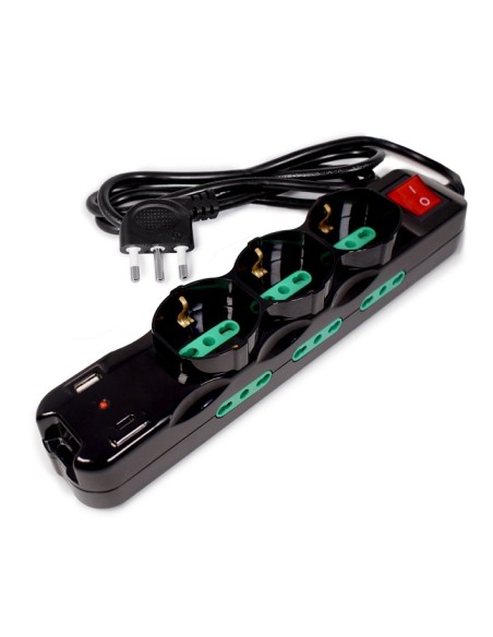 MULTIPRESA POWER CLEANER 9: INGRESSO ITALIA - 3 USCITE ITALIA/SCHUKO - 6 USCITE ITALIA 10/16A - PORTA USB - TOGETHER ON (FMP9I^