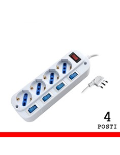 MULTIPRESA 4 POSTI BIPASSO/SCHUKO CON SPINA 16A CON INTERRUTTORI MULTIPLI (PEM203054A-W)
