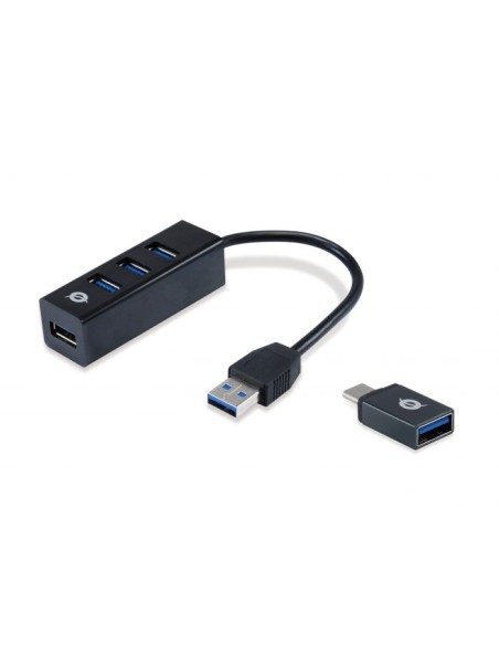 HUB 3 PORTE USB 3.2 GEN 1 (3.1 GEN 1) TYPE-A (HUBBIES04B) NERO CON ADATTATORE USB-C