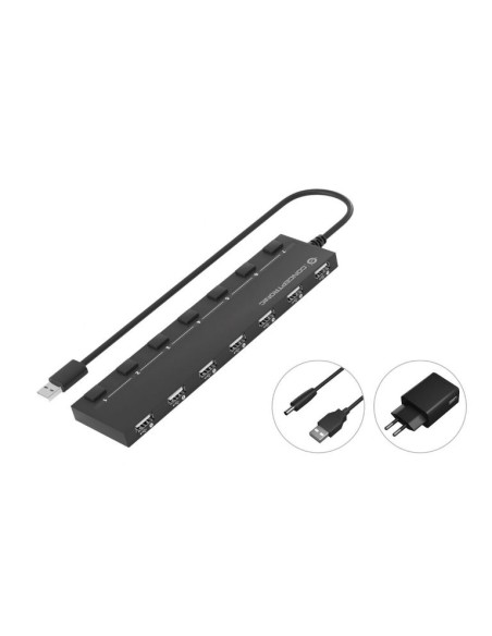 HUB 7 PORTE USB 2.0 (HUBBIES08BP) NERO ALIMENTATO
