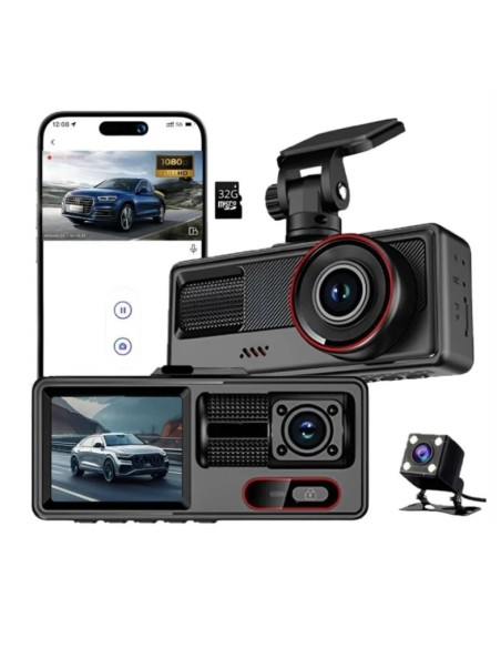 TELECAMERA DASH CAM BLACK BOX DVR RECORDER PER AUTO - 3 CANALI - 1080P WIFI