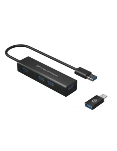 HUB USB 3.0 A 4 PORTE CON ADATTATORE USB-C (HUBBIES06B)