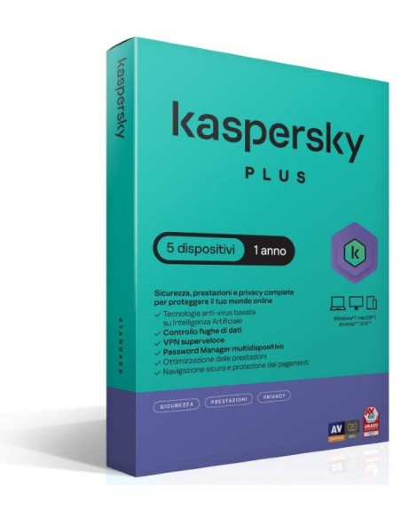 SOFTWARE SUPERSLIMBOX PLUS ANTIVIRUS FIREWALL FULL 1 LICENZA 1 ANNO 5 DISPOSITIVI (KL1042T5EFS-SSB)