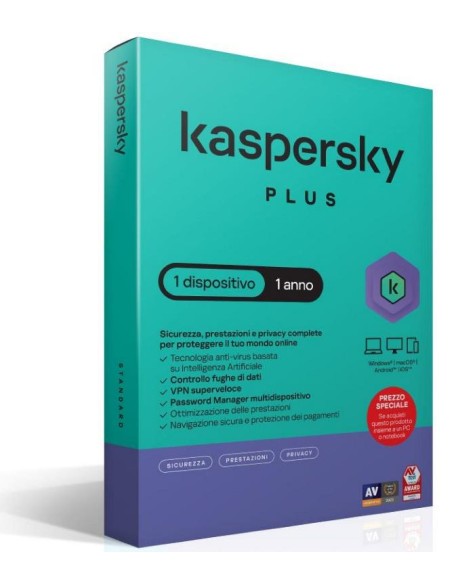 SOFTWARE BOX PLUS SUPERSLIM BOX ANTIVIRUS FIREWALL 1 ANNO 1 DISPOSITIVO (KL1042T5AFS-SSBATT)