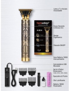 TAGLIACAPELLI PROFESSIONALE WIRELESS PER BARBA E CAPELLI RICARICABILE USB CON KIT