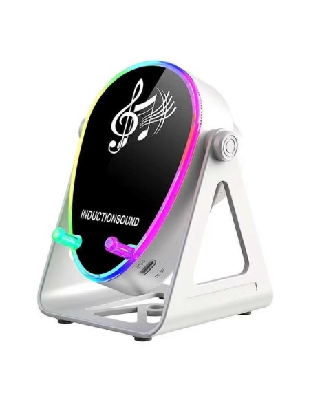 SUPPORTO TELEFONO CON RICARICA WIRELESS + CASSA BLUETOOTH (INDUCTIONSOUND) 2IN1 BIANCO