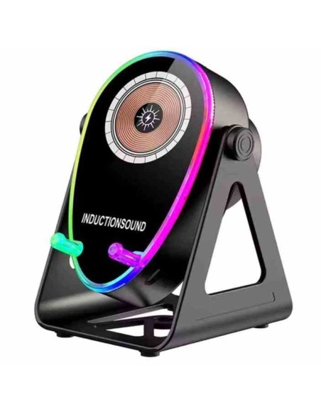 SUPPORTO TELEFONO CON RICARICA WIRELESS + CASSA BLUETOOTH (INDUCTIONSOUND) 2IN1 NERO