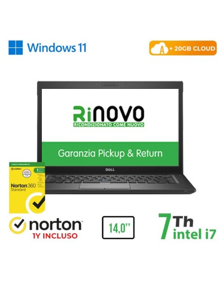 NOTEBOOK DELL LATITUDE E7480 INTEL CORE I7-7 GEN. 14" 8GB 256GB SSD WINDOWS 11 PRO + NORTON 360 - RICONDIZIONATO (RN42622311)