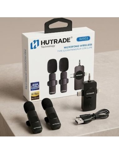 MICROFONO LAVALIER WIRELESS LIGHTNING/TYPE-C/AUX SMARTPHONE APPLE ANDROID IPAD (WR03) CON CLIPS